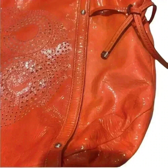 PENDING Coach Audrey OP ART Coral Peach Patent Leather Tote Shoulder Handbag - Picture 10 of 16